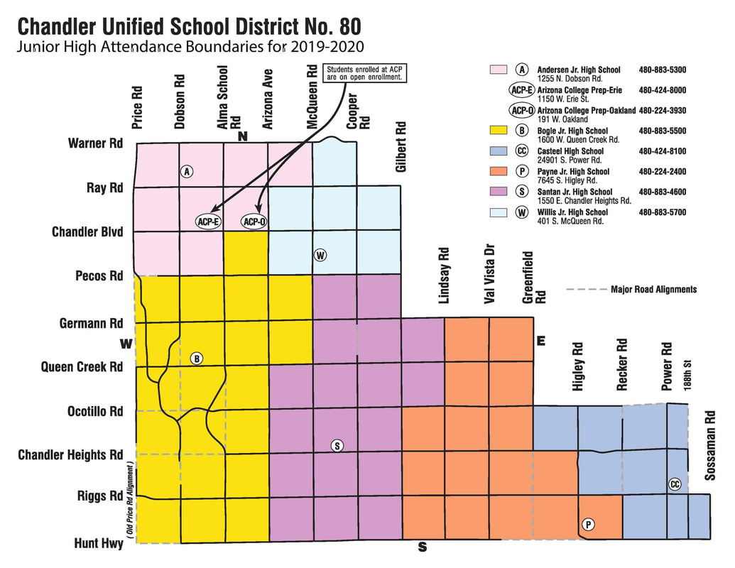 Chandler School District Junior High School boundary map