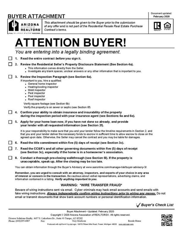 Arizona Residential Purchase Contract
